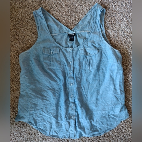 Torrid Blue Sleeveless Bottom Down Tank Top - Picture 1 of 12